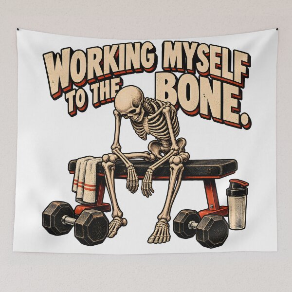 Item preview, Funny Gym Poster – Skeleton Working Myself to the Bone Humorous Gym Art Digital Download designed and sold by CleverRaccoon.
