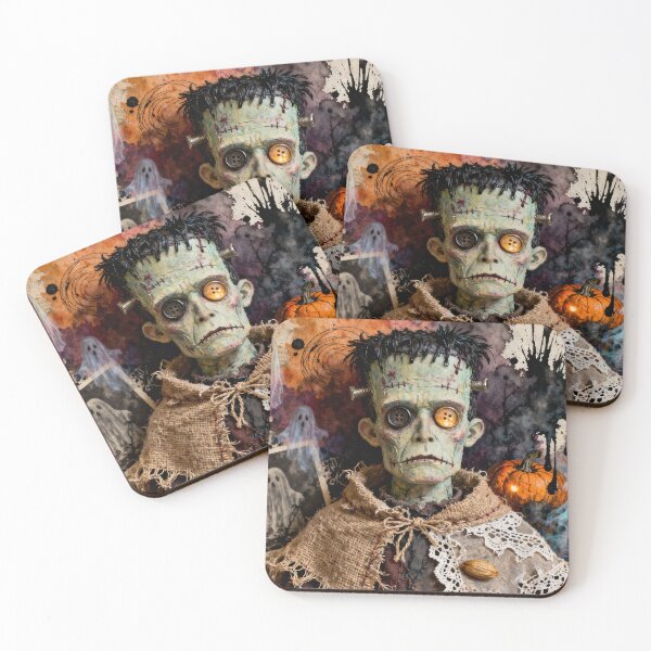 Item preview, Frankenstein's Haunted Patchwork – Gothic Halloween Mixed Media Collage designed and sold by DreamyWallVibes.