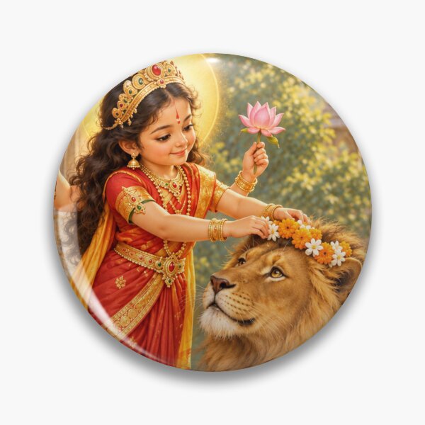 Item preview, Bala Durga Crowning Her Lion with Flowers designed and sold by Homyar.