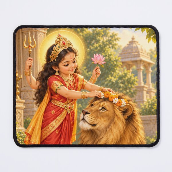 Item preview, Bala Durga Crowning Her Lion with Flowers designed and sold by Homyar.