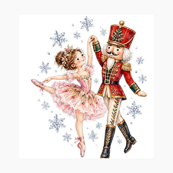Item preview, Ballerina Dancing with Nutcracker Among Snowflakes designed and sold by Watercolorsart.
