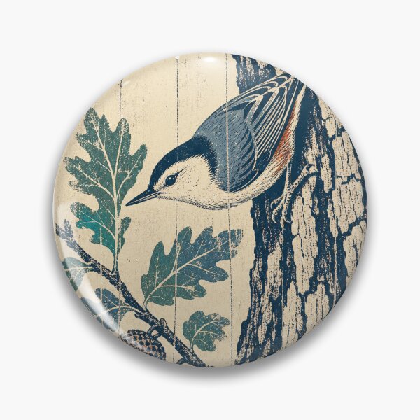 Item preview, White Breasted Nuthatch on the Oak Bark Wild Bird Wildlife Painting designed and sold by VisualArtsOasis.