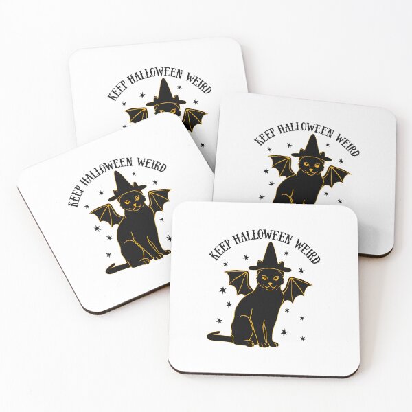 Item preview, Keep Halloween Weird Black Cat Witch Bat Wings Art designed and sold by SoyLamderma.