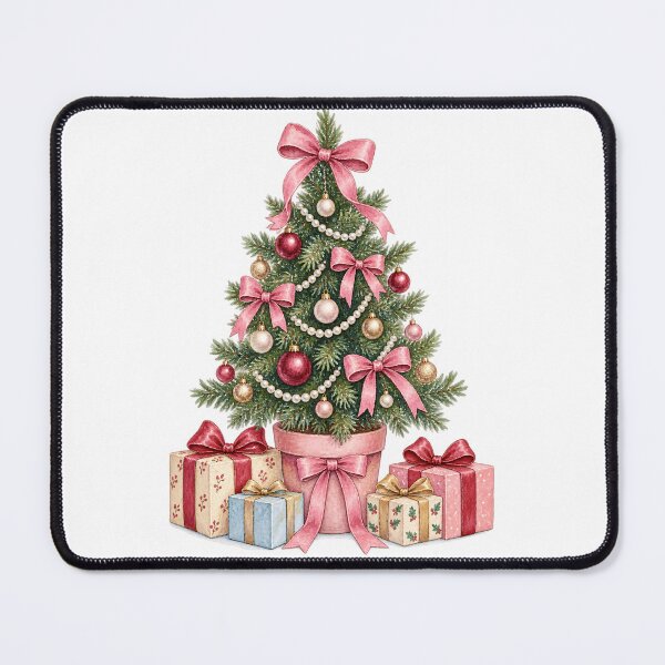 Item preview, Pink Bow Christmas Tree in Pot with Wrapped Presents designed and sold by Watercolorsart.