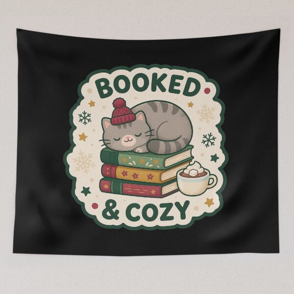 Item preview, Booked & Cozy - Kawaii Cat on Books Christmas designed and sold by TheCalmEdit.