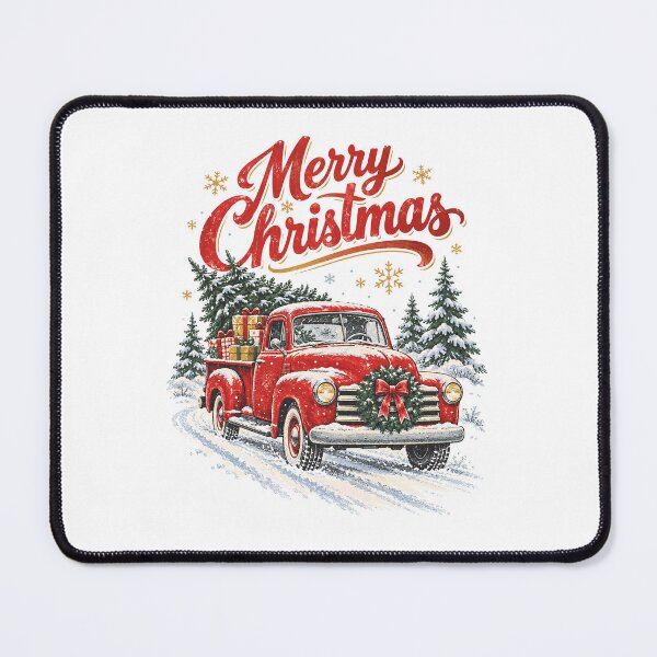 Item preview, Merry Christmas Red Vintage Truck Carrying Tree and Gifts designed and sold by Watercolorsart.