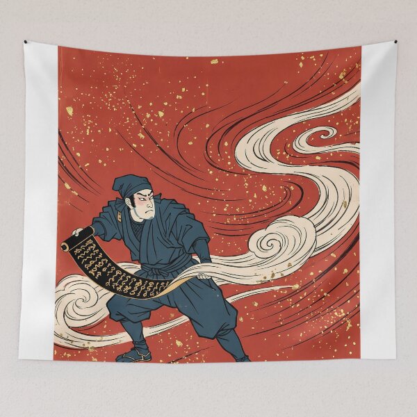 Item preview, Ninja Unrolling Secret Scroll Red Cloud Mist designed and sold by TokyoUkiyoHouse.