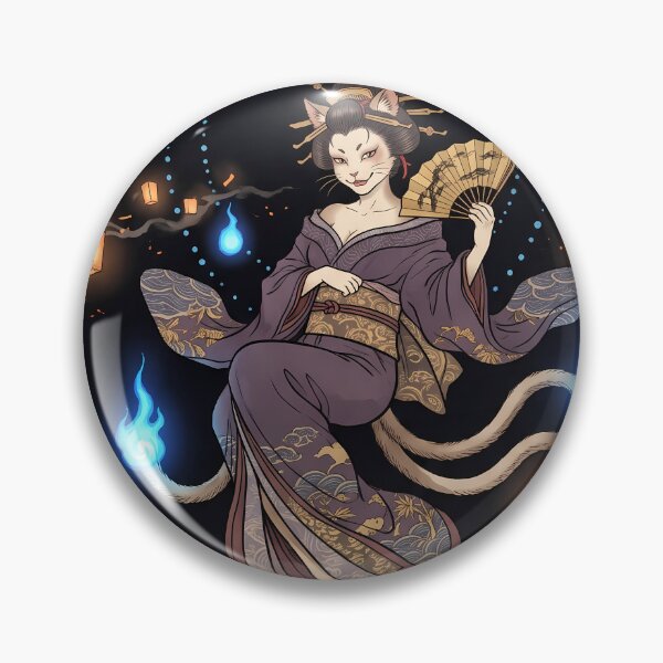 Item preview, Kitsune Fox Spirit Floating with Blue Ghost Flames designed and sold by TokyoUkiyoHouse.