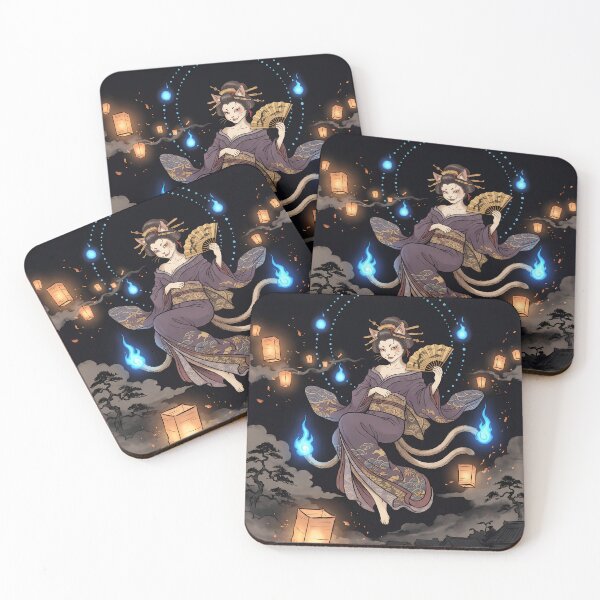 Item preview, Kitsune Fox Spirit Floating with Blue Ghost Flames designed and sold by TokyoUkiyoHouse.