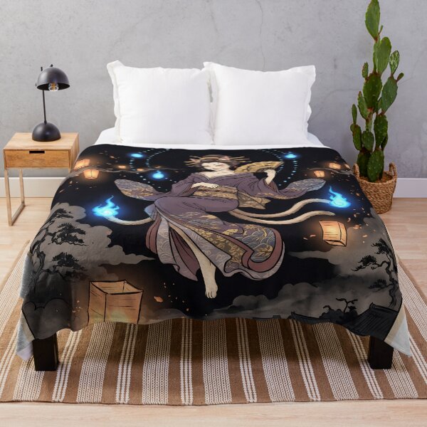 Item preview, Kitsune Fox Spirit Floating with Blue Ghost Flames designed and sold by TokyoUkiyoHouse.
