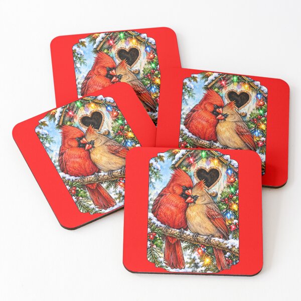 Item preview, Cardinal Couple Birds Celebrate Christmas with Love designed and sold by Lion and Lamb Design.