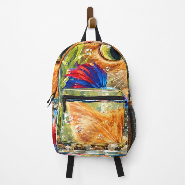 Item preview, Orange Cat and Colorful Betta Fish in a Glass Aquarium designed and sold by PlengPoomofArts.