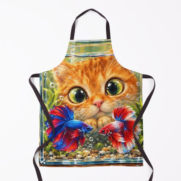 Item preview, Orange Cat and Colorful Betta Fish in a Glass Aquarium designed and sold by PlengPoomofArts.