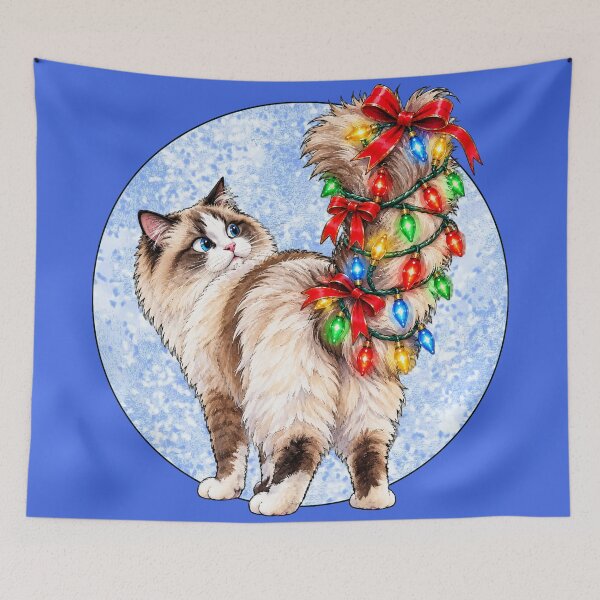 Item preview, Funny Ragdoll Cat’s Tail Decorated with Christmas Lights designed and sold by Lion and Lamb Design.