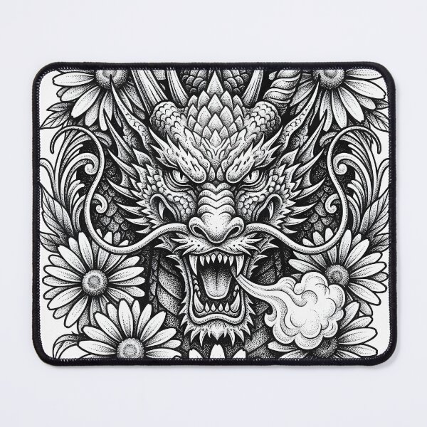 Item preview, Symmetrical Floral Dragon Emblem - Daisy Wreath Ink Art designed and sold by DragonSerpent Ink.