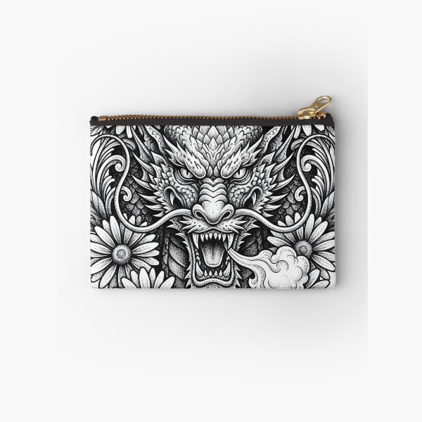 Item preview, Symmetrical Floral Dragon Emblem - Daisy Wreath Ink Art designed and sold by DragonSerpent Ink.