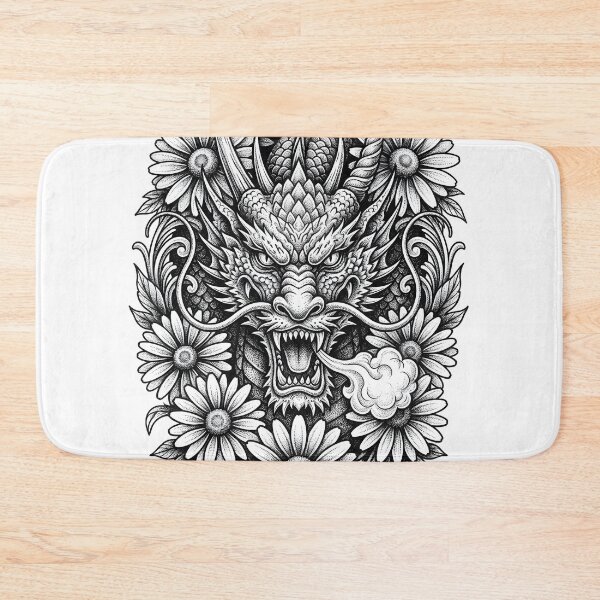 Item preview, Symmetrical Floral Dragon Emblem - Daisy Wreath Ink Art designed and sold by DragonSerpent Ink.