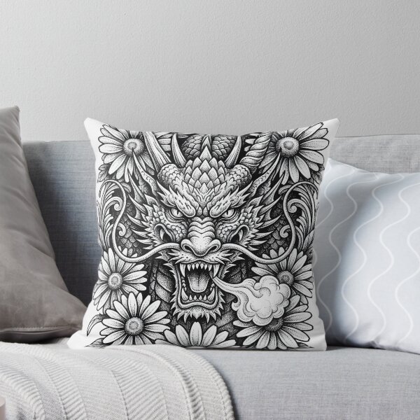 Item preview, Symmetrical Floral Dragon Emblem - Daisy Wreath Ink Art designed and sold by DragonSerpent Ink.