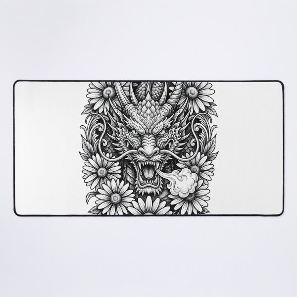 Item preview, Symmetrical Floral Dragon Emblem - Daisy Wreath Ink Art designed and sold by DragonSerpent Ink.