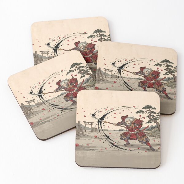 Item preview, Veteran Samurai Slashing Naginata with Cherry Blossoms designed and sold by TokyoUkiyoHouse.