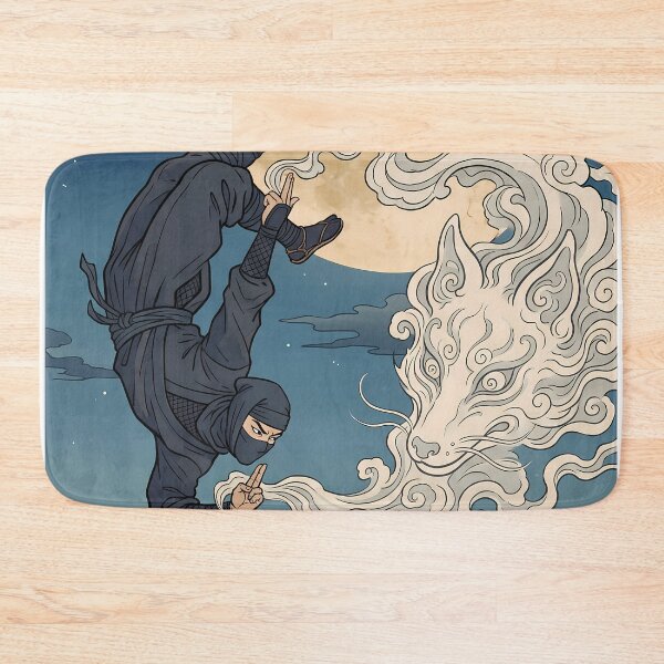 Item preview, Diving Ninja Summoning Fox Smoke Under Moon designed and sold by TokyoUkiyoHouse.