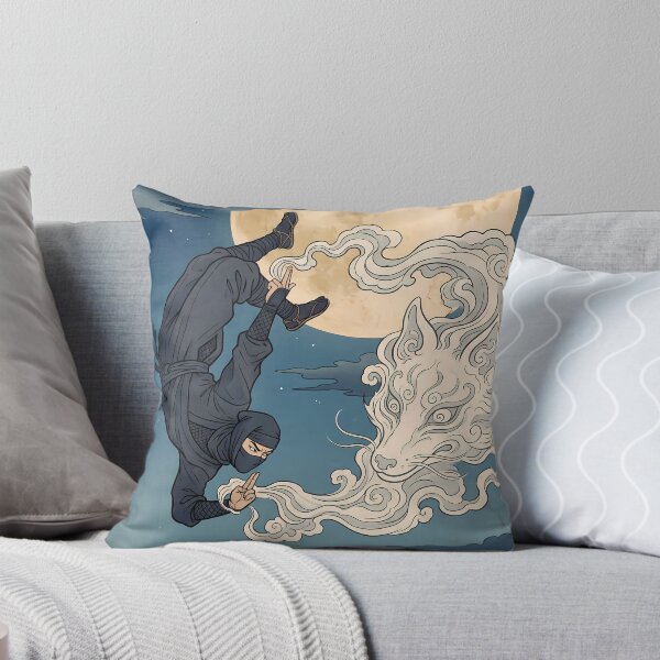 Item preview, Diving Ninja Summoning Fox Smoke Under Moon designed and sold by TokyoUkiyoHouse.