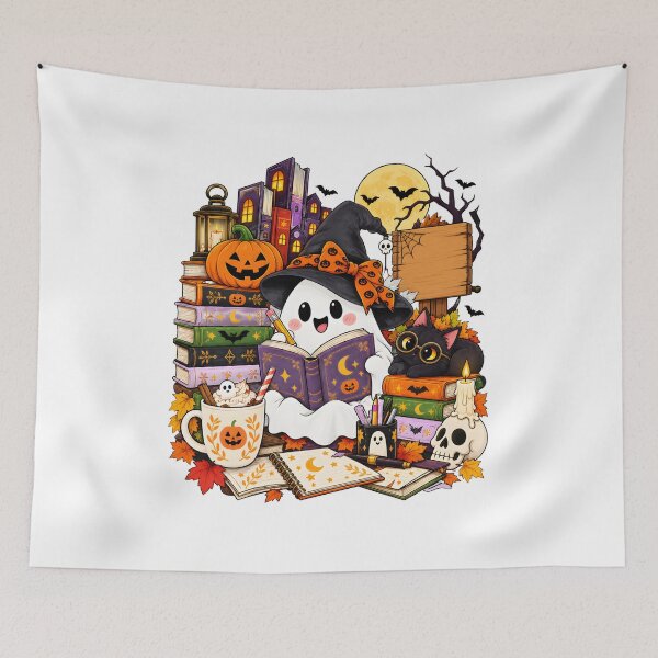 Item preview, Cute Ghost Reading Book Halloween Autumn Cozy Art designed and sold by SoyLamderma.