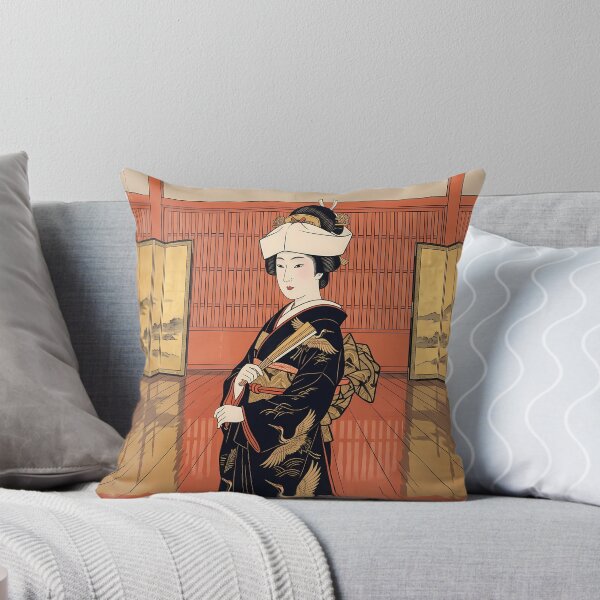 Item preview, Japanese Bride in Crane Kimono with Folding Screens designed and sold by TokyoUkiyoHouse.