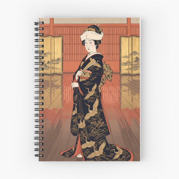 Item preview, Japanese Bride in Crane Kimono with Folding Screens designed and sold by TokyoUkiyoHouse.