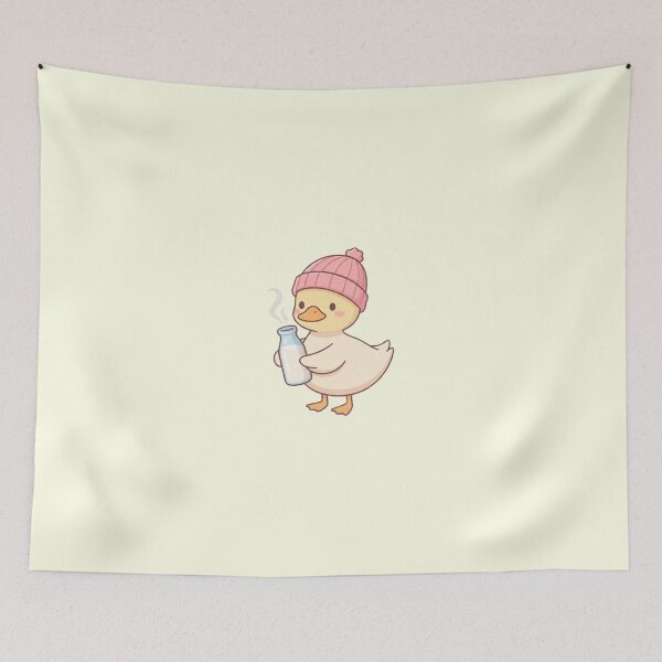 Item preview, Cute Little Duck Wearing Pink Beanie Drinking Hot Milk designed and sold by Moon's Arts.