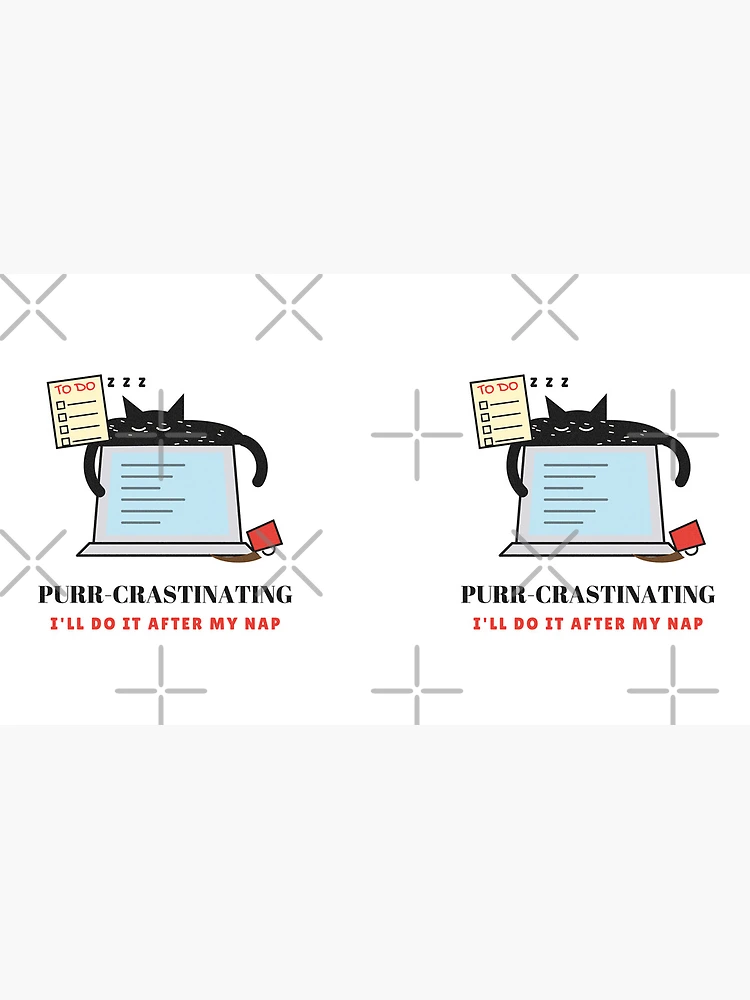 Aperçu 4 sur 4. Mug à café avec l'œuvre Purr-crastinating Cat on a Laptop créée et vendue par somebasic.