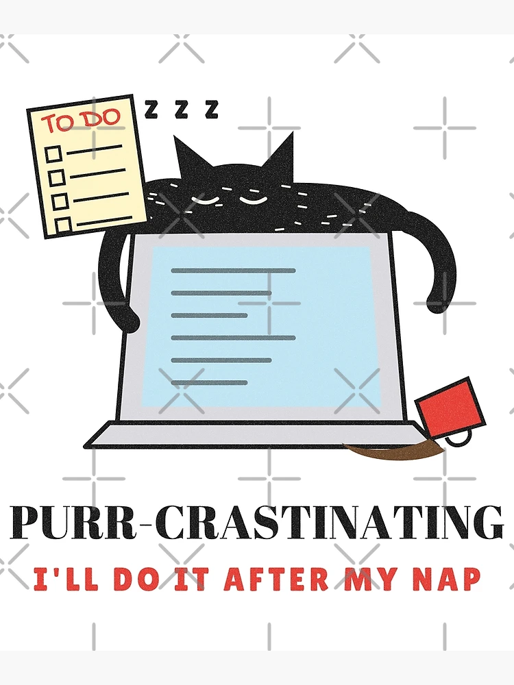 Aperçu 3 sur 3. Poster avec l'œuvre Purr-crastinating Cat on a Laptop créée et vendue par somebasic.