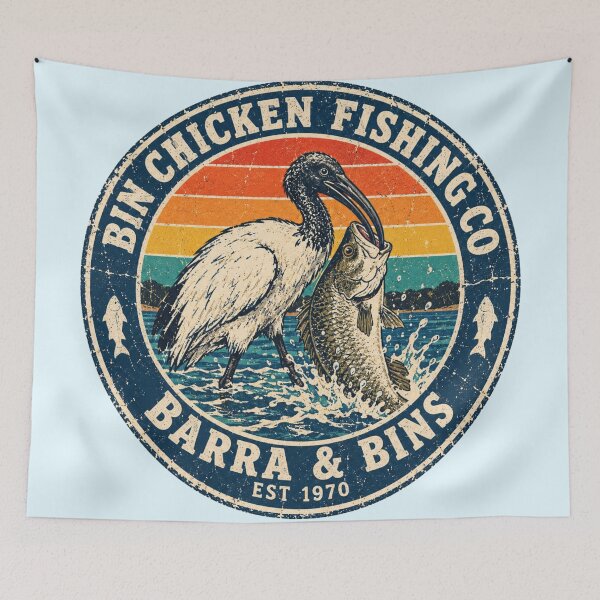 Item preview, Bin Chicken Fishing Co Barra Bins Retro Sunset designed and sold by Yellowriversss.