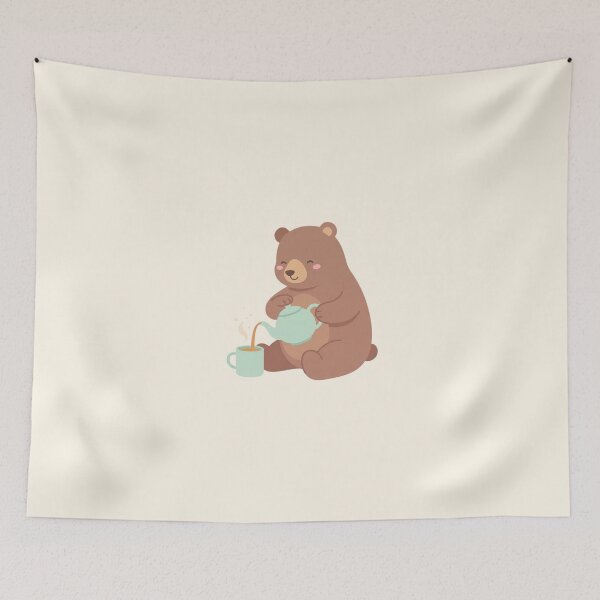 Item preview, Sweet Brown Bear Pouring Hot Tea Ceramic Pot & Mug Art designed and sold by Moon's Arts.