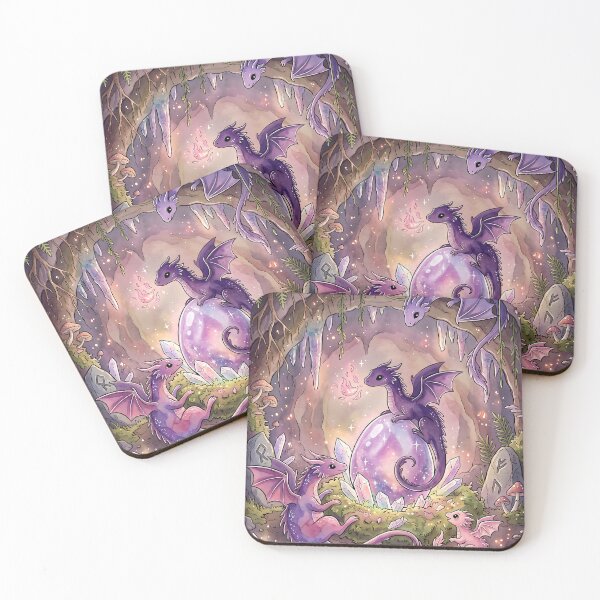 Item preview, Playful Pink and Purple Flying Dragons with Magical Glowing Egg Fantasy Art designed and sold by LexaArtworks.