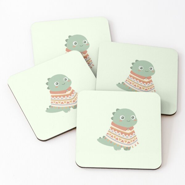 Item preview, Small Cute Green Dinosaur Wearing Knitted Winter Poncho Art designed and sold by Moon's Arts.