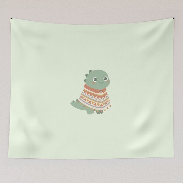 Item preview, Small Cute Green Dinosaur Wearing Knitted Winter Poncho Art designed and sold by Moon's Arts.