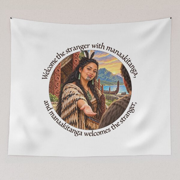 Item preview,   	 Maori Hospitality Proverb - Welcome the stranger with manaakitanga | Pacific Art designed and sold by ShakaLife.org.