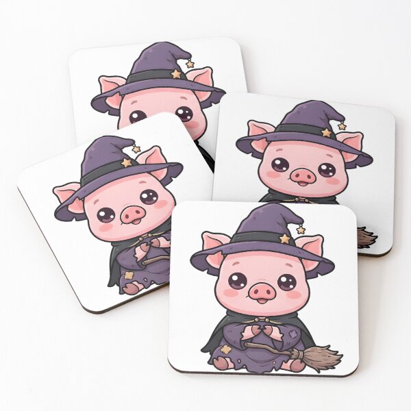 Item preview, Cute Witch Piglet Halloween Baby Pig Wizard Magic Broomstick Kawaii designed and sold by ChubbyGoong.