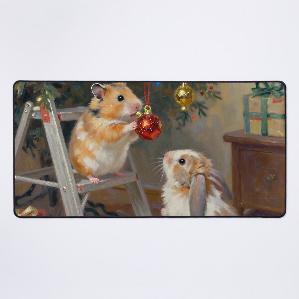 Item preview, Christmas Hamster and Bunny Decorating a Festive Tree designed and sold by cr6zym1nd.