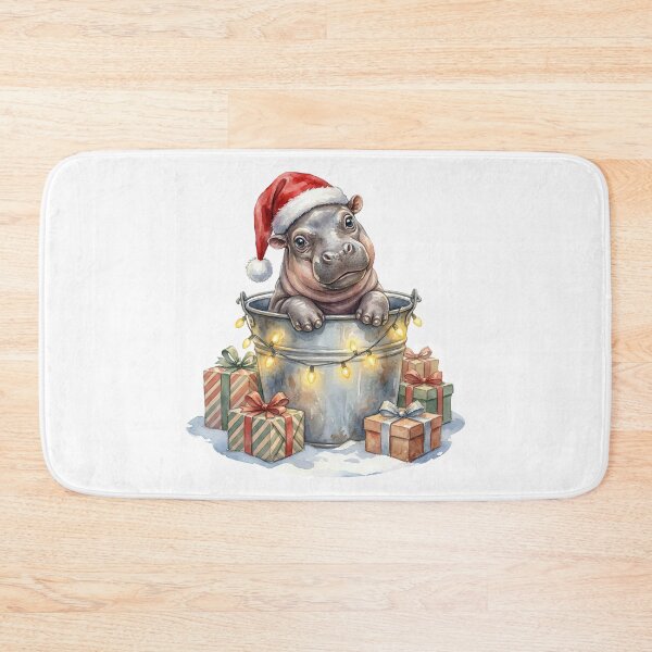Item preview, Christmas Pygmy Hippo in a Bucket Vintage Illustration designed and sold by Takeda-art.