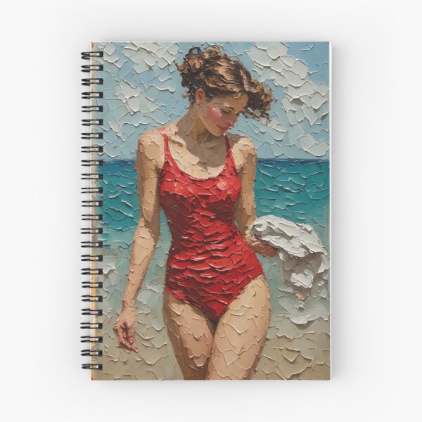 Item preview, Scarlet at the Shore — Impressionist Beach Portrait designed and sold by halibutgoatramb.