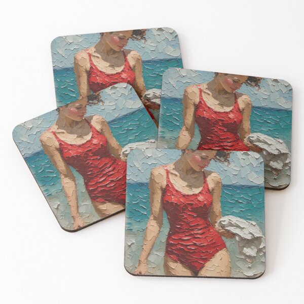 Item preview, Scarlet at the Shore — Impressionist Beach Portrait designed and sold by halibutgoatramb.