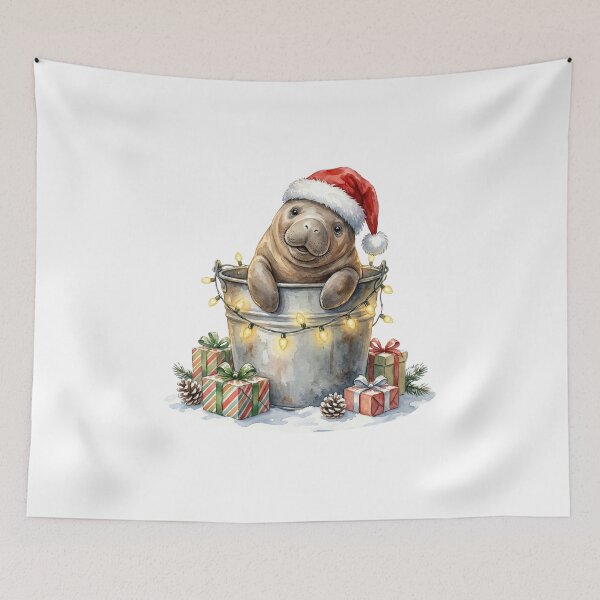 Item preview, Christmas Manatees in a Bucket Vintage Illustration designed and sold by Takeda-art.