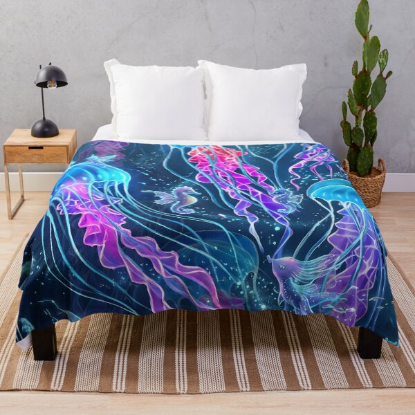 Item preview, Bioluminescent Jellyfish and Ocean Fairies - Navy Blue Deep Sea Fantasy designed and sold by LexaArtworks.