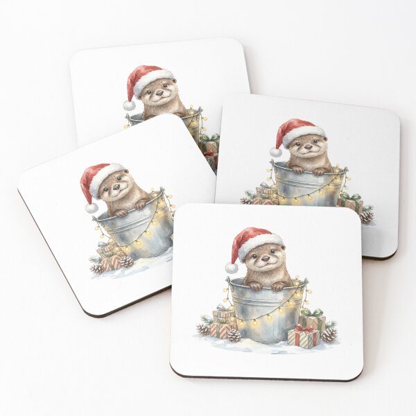 Item preview, Christmas Otter in a Bucket Vintage Illustration designed and sold by Takeda-art.