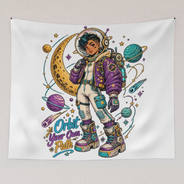 Item preview, Orbit Your Own Path Retro Space Girl Astronaut Cosmic Adventure designed and sold by inkoutninja.