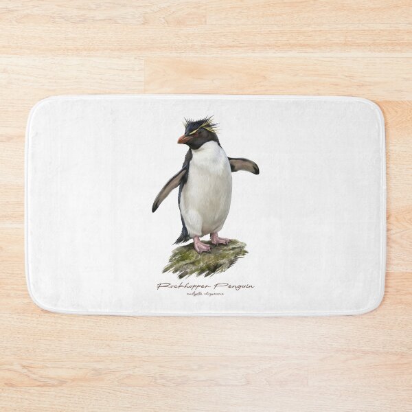 Item preview, Ilustración de un pingüino de penacho amarillo sobre una roca musgosa. designed and sold by Takeda-art.