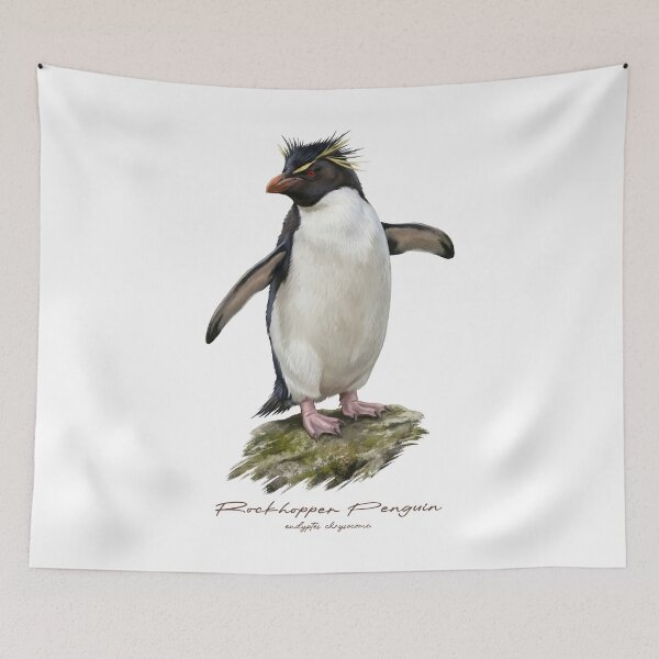 Item preview, Rockhopper Penguin on Mossy Rock Bird Illustration designed and sold by Takeda-art.