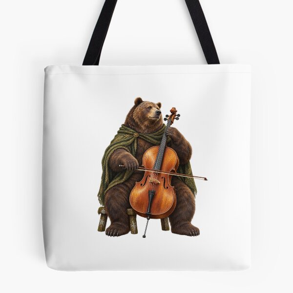 Item preview, Moss-Cloaked Bear Cellist with a Wooden Cello designed and sold by Mono.fi Studios.